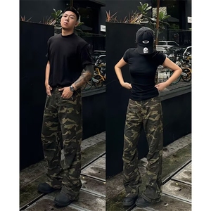 网络图现货  美式复古迷彩男女工装直筒宽松微喇牛仔裤J8146-P58图片