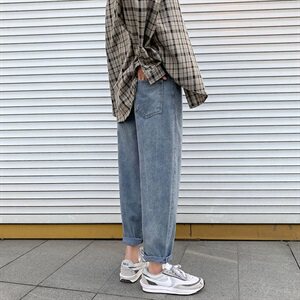 春夏季新款男牛仔裤休闲宽松直筒港风韩版潮牌中性情侣N08图片