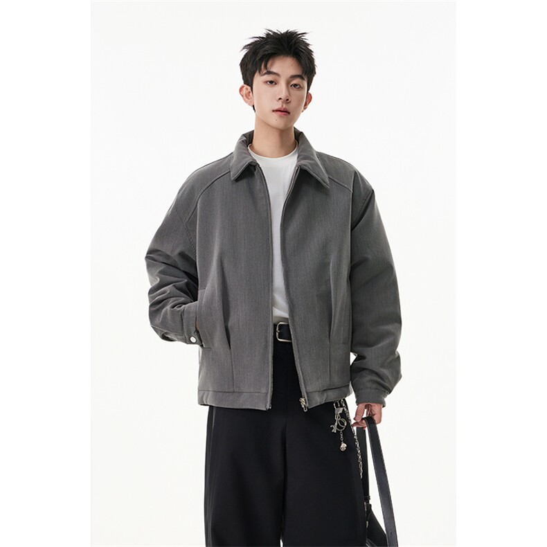 美式解构拼接翻领棉服男秋冬季潮牌cleanfit宽松廓形工装棉衣外套图片