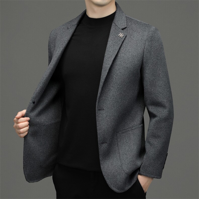 男士羊毛呢子西服2024新款秋冬商务休闲西装爸爸保暖外套单西大衣,男装西服,电商B212（原钱塘6029）