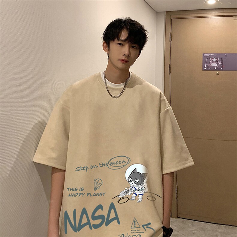 NASA联名同款麂皮绒短袖t恤男大码半袖男 JD82187-P25图片