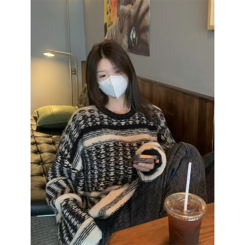 复古百搭撞色条纹毛衣男女冬套头季叠穿时髦上衣MW412,男装针织衫/毛衣,星座1116A（原606A-3）
