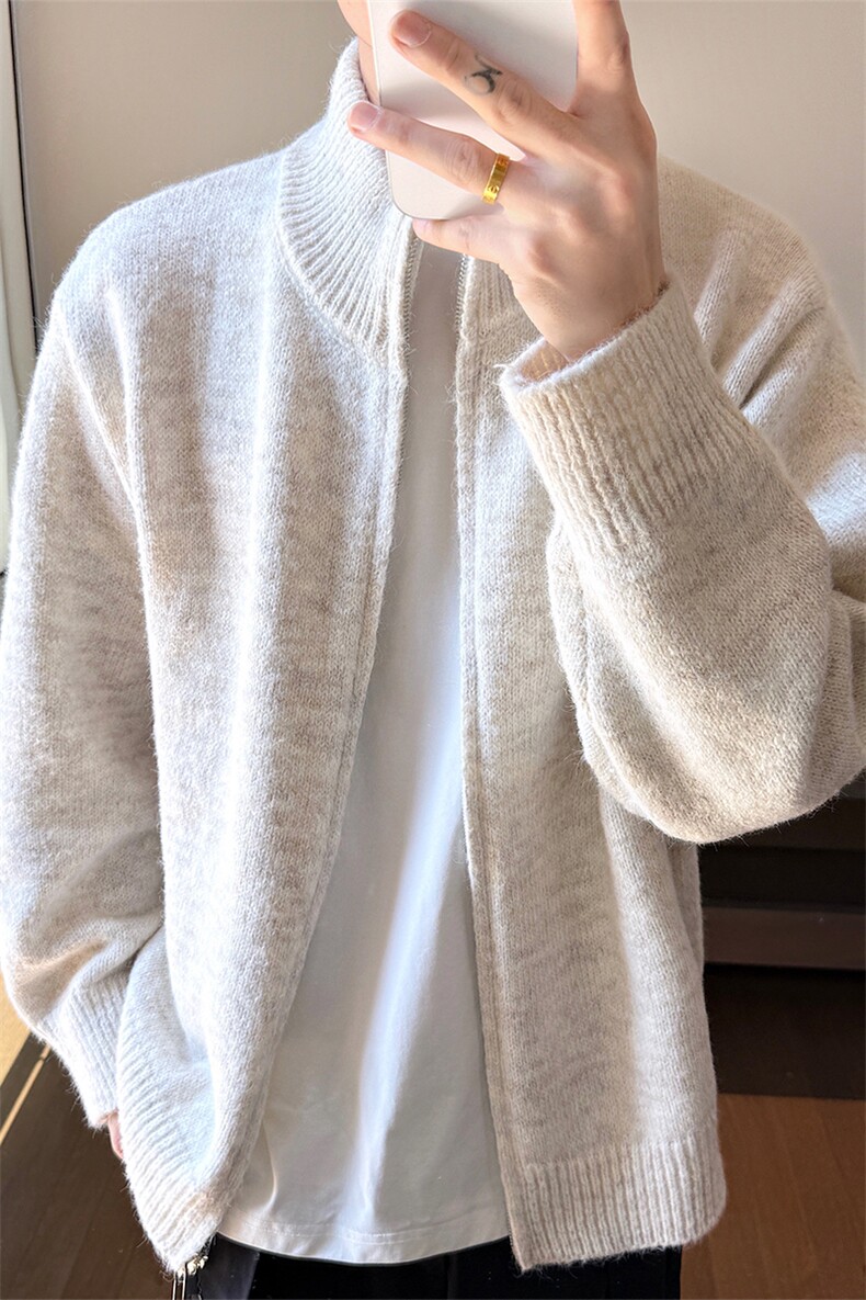 双拉链毛衣潮牌慵懒风半高领针织开衫外套男5Q3070-TP65128,男装针织衫/毛衣,电商A102