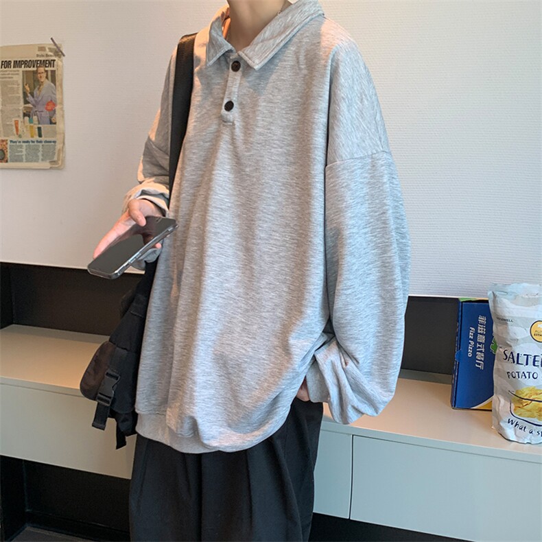 卫衣男春秋季2021新款潮牌ins港风POLO领上衣休闲宽松  W1459-P28图片