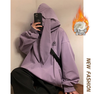冬新款港风大码兔耳朵防水滑雪服男高街银狐绒保暖外套M38-P125图片