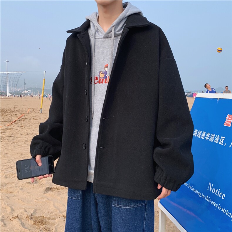 N2070/P75秋冬新款毛呢大衣学生宽松休闲大码呢子外套夹克男控98,男装毛呢大衣,电商A141