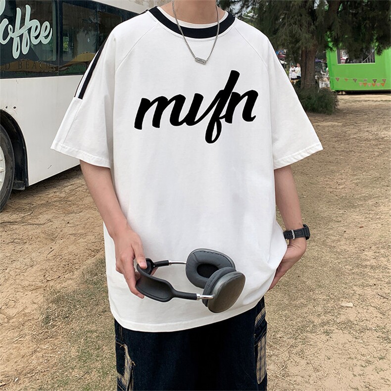 夏季美式高街重磅纯棉三条杠织带撞色男女短袖T恤ZD633-特P30图片