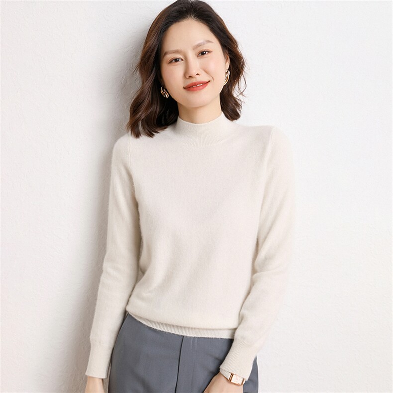 2024秋冬新款35%羊绒女士平面半高领羊绒衫,女装羊绒衫,纳丰羊绒