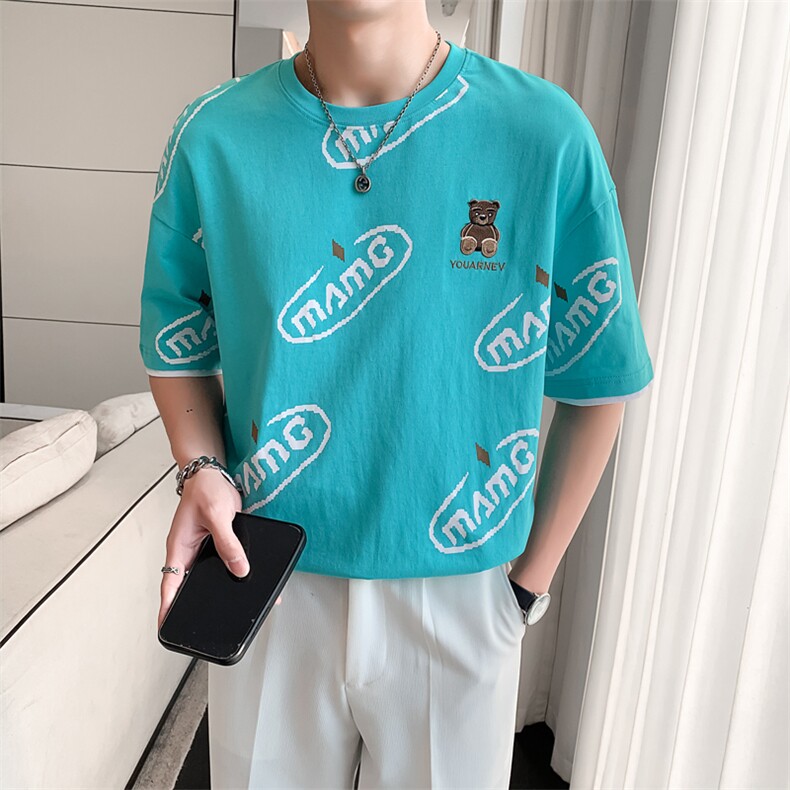 2024夏季新款拼色下脚潮牌休闲宽松圆领短袖T恤男T2907-p48,男装T恤,电商D303