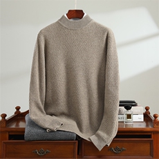 极简风半高领加厚纯棉线套头衫男秋冬款坑条针织衫时尚百搭打底衫，男装羊毛衫，唯若美羊绒