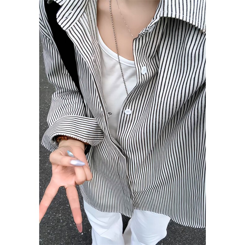 2025HC25484改长秋季女模大码条纹长袖衬衫M-5XHC25485-特P35,男装衬衫,电商A022