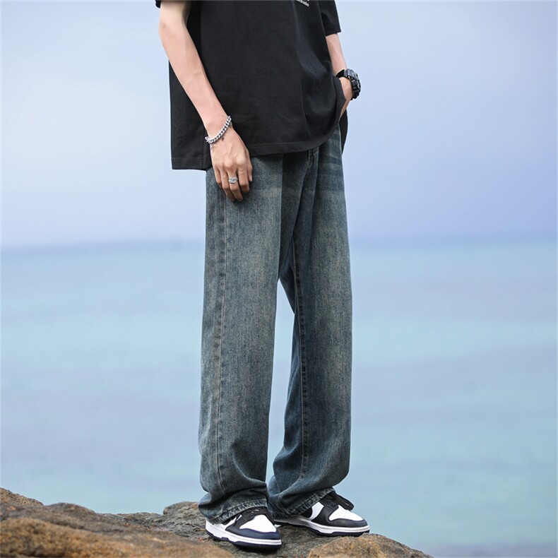 夏季美式水洗复古牛仔裤男潮牌潮流学生宽松百搭休闲直筒牛仔长裤,男装牛仔裤,星座410-6（原星座1304-1）
