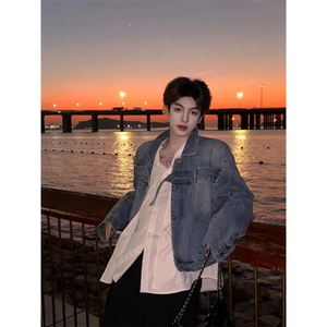 复古美式做旧水洗牛仔外套男士秋季新款翻领工装情侣夹克JJ10P65