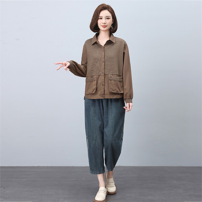 时尚休闲女装套装宽松显瘦长袖外套+牛仔裤两件套舒适百搭日常穿搭,女装套装/套裙,叶笙衣