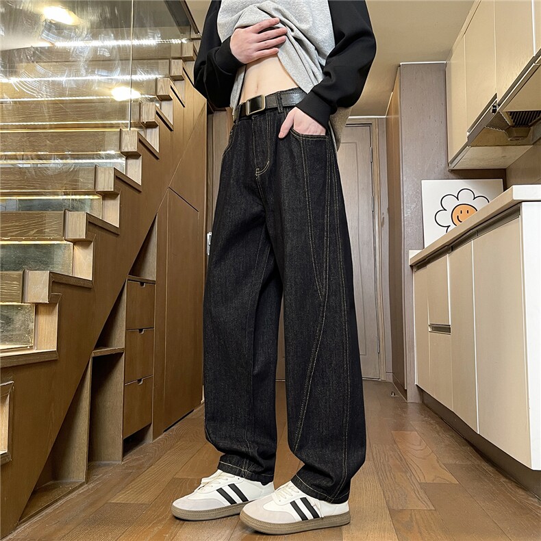 原色牛仔裤子男潮牌宽松韩版潮直筒复古百搭高级休闲长裤H906-P50,男装牛仔裤,星座509