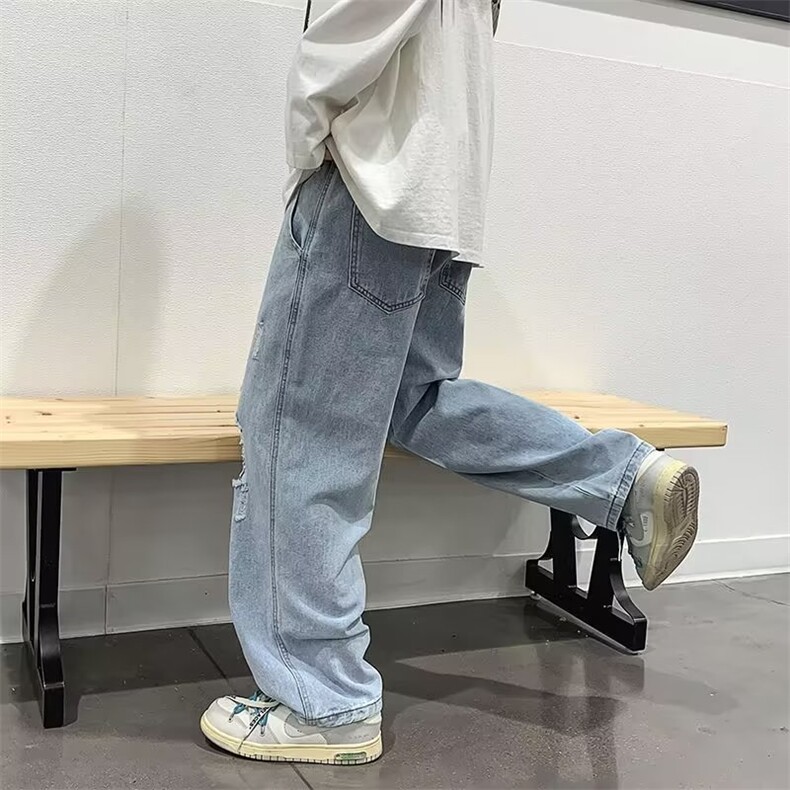 高街破洞牛仔裤男韩版潮流帅气2024春夏季ins直筒长裤,男装牛仔裤,星座410-7