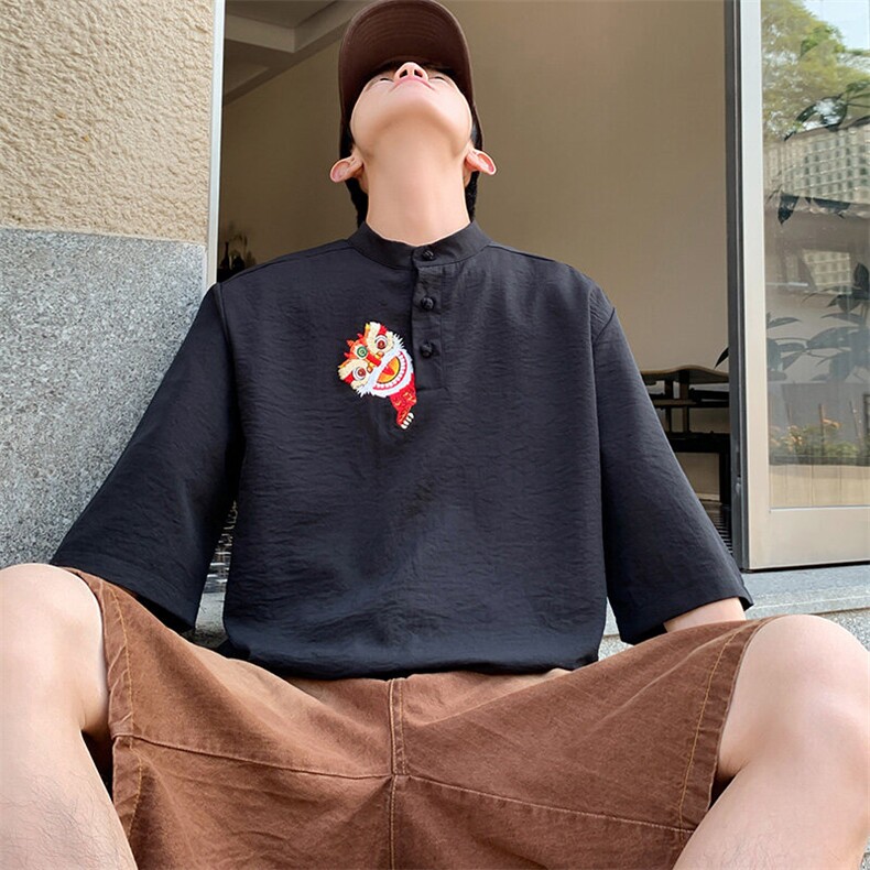刺绣夏季薄款男士T恤潮流休闲五分袖宽松短袖潮A266-T160-P55,男装T恤,电商A266