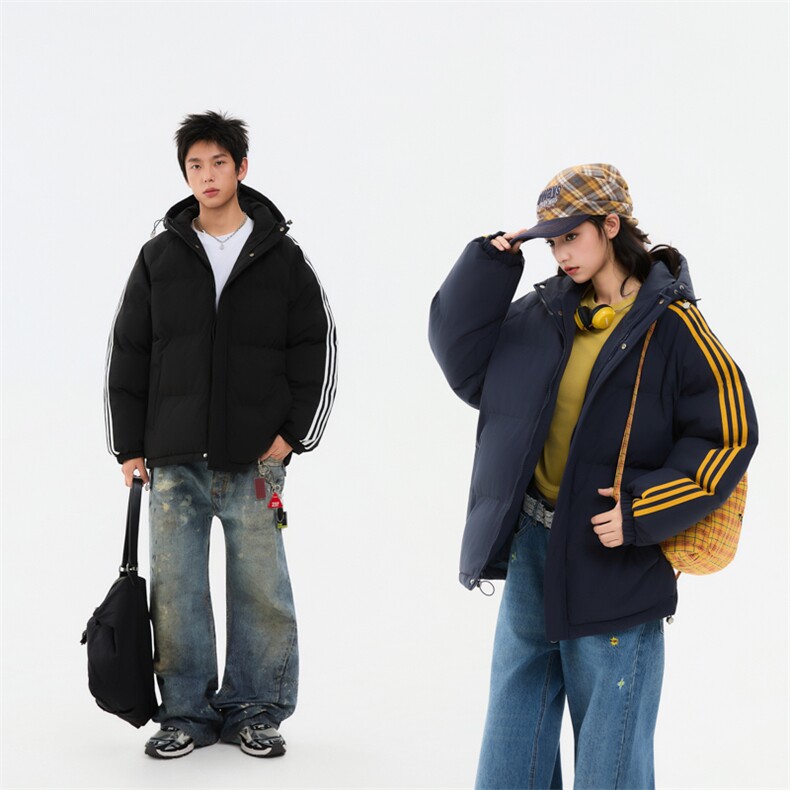 冬季潮流条纹五防立领加绒加厚棉衣情侣撞色棉服外套MY8899-p78图片