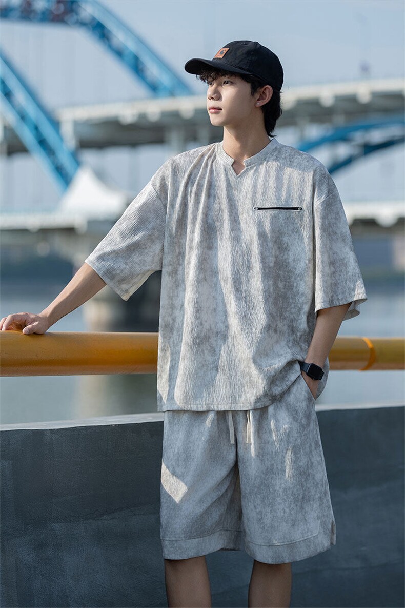 TZ791-特批55控98夏季冰感扎染冰丝速干大码短袖短裤T恤套装男,男装休闲套装,电商A059