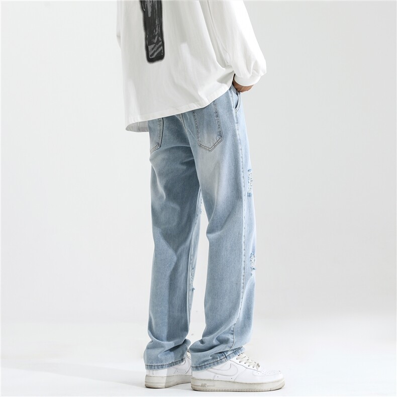 美式vibe高街牛仔裤男秋季破洞阔腿直筒长裤A166-K001-P50控68,男装牛仔裤,电商A166