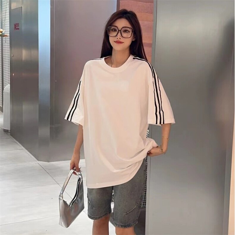 抖音得物高品质二开240克宽松纯棉美式潮牌三条杠织带短袖T恤,男装T恤,电商A486