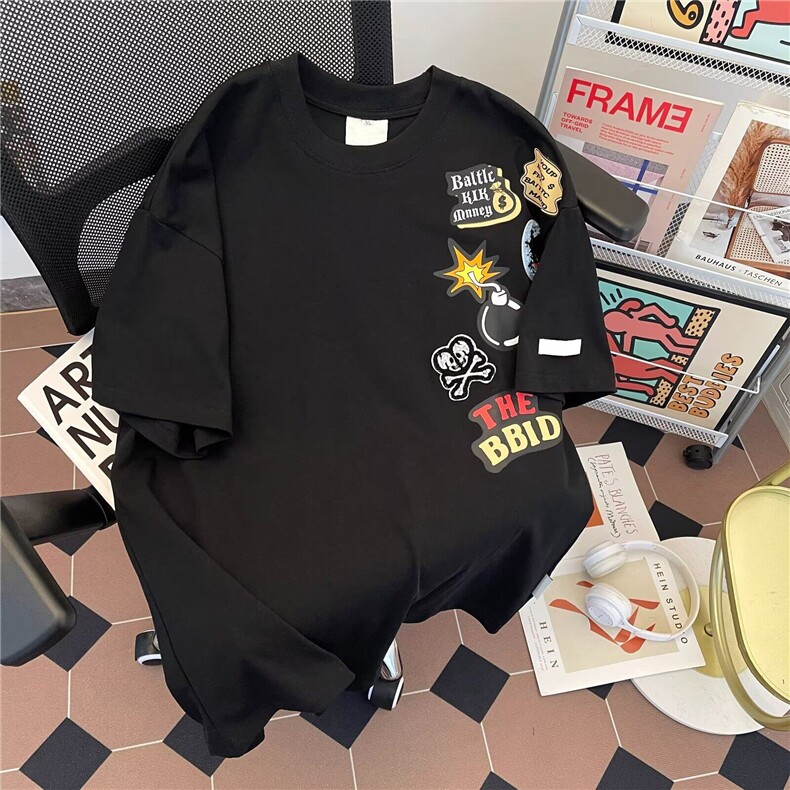 2025潮趣味logo贴布刺绣短袖T恤男女夏季宽松情侣上衣ST573-P41,男装T恤,星座412-3