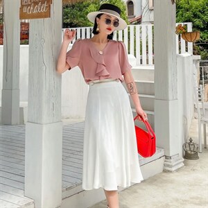 2022夏季新款时尚气质荷叶边小衫+休闲半身裙两件套，女装套装/套裙，时尚俏佳人
