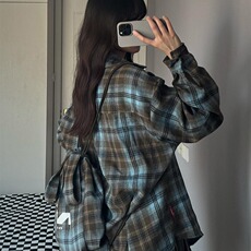 长袖格子衬衫男女少年感穿搭日系复古高街潮牌休闲衬衣外套情侣，男装衬衫，星座506A