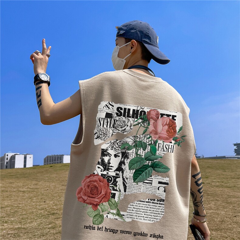 华夫格背心直播高品质重磅220克玫瑰印花HB7107-P25控38,男装背心/马甲,星座508（原C305）