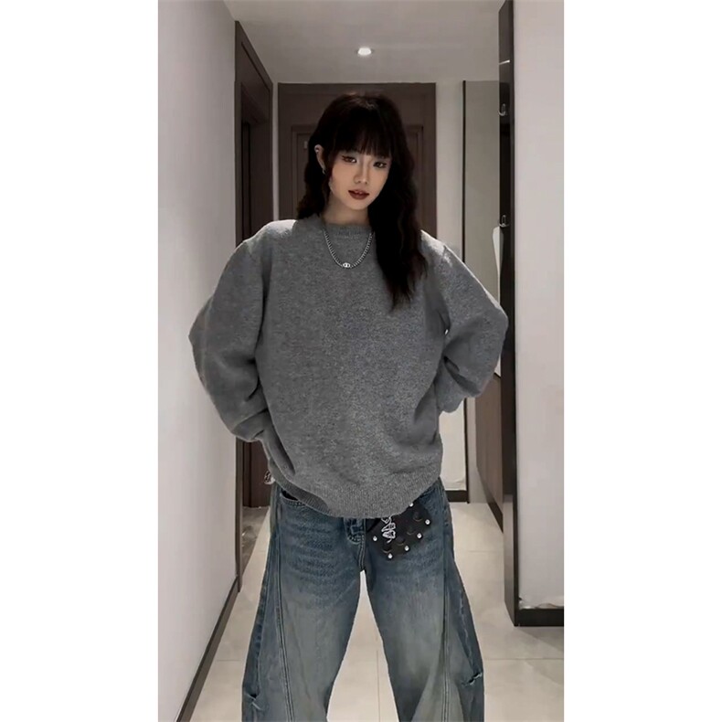 重磅秋冬男女纯色打底针织衫圆领套头半高领毛衣美式复古休闲上衣,男装T恤,电商A486