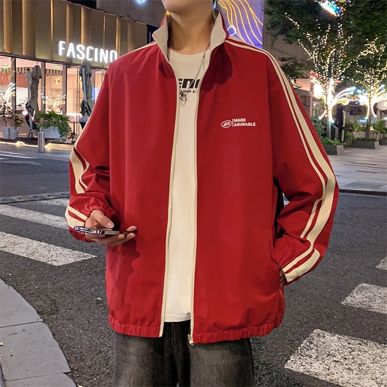 秋季夹克长袖方领立领宽松双面穿三条杠外套男潮新款JK423p70,男装夹克,电商D315