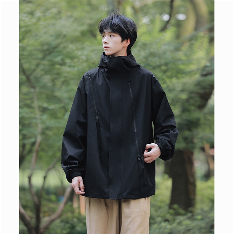户外冲锋衣男秋季新款男士夹克纯色连帽外套潮流A266-JK8018-P45,男装夹克,电商A266