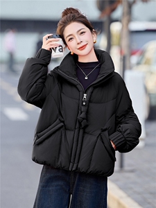 现货！无帽立领时尚优雅风保暖羽绒服女玫红色大气保暖外套图片