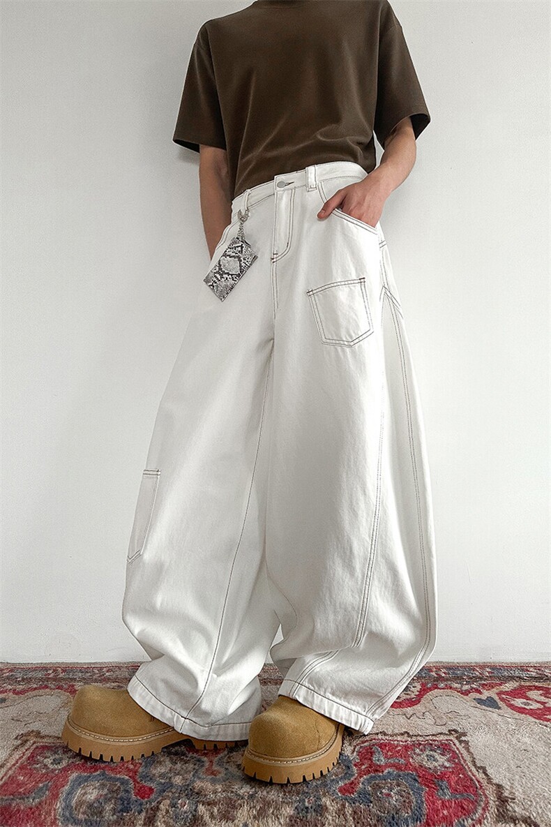 903-AK050-特P55【S-3XL】工装白色弯刀裤3,男装牛仔裤,星座903