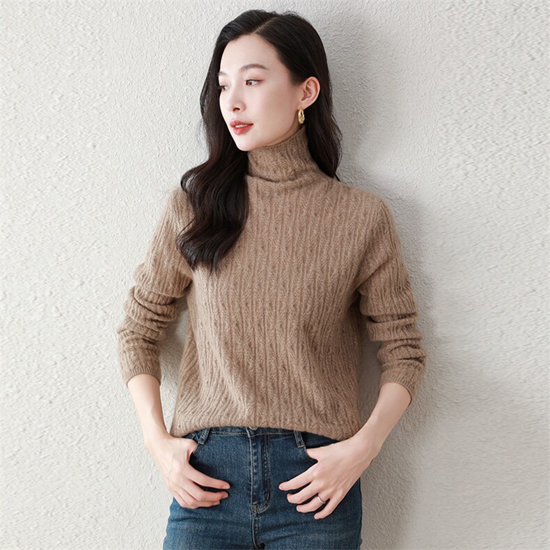秋冬新款高领时尚休闲羊绒衫女100%纯山羊绒毛衣,女装羊绒衫,阿舍尔精品