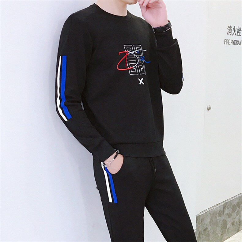 秋季新款长袖卫衣套装男两件套圆领刺绣运动休闲套装男TZ372,男装卫衣,电商A441