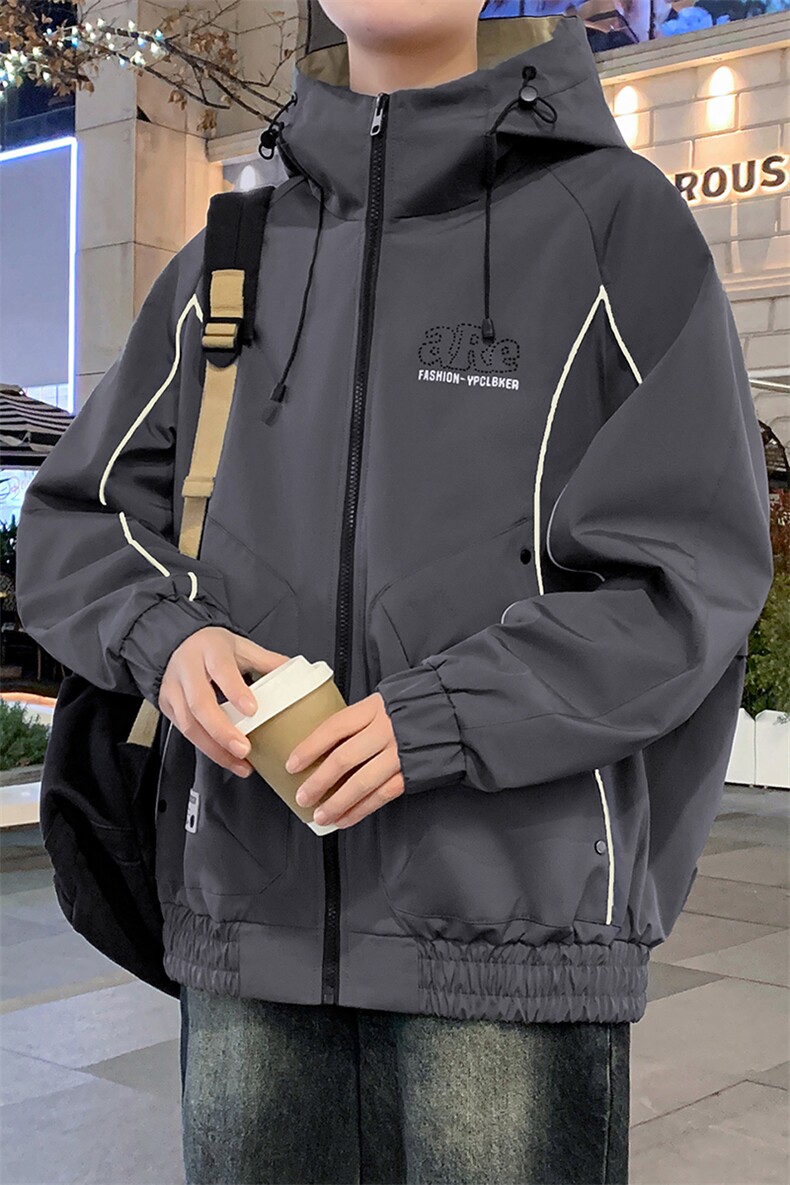 外套男学生潮流撞色连帽夹克春秋青少年帅气冲锋A436-JK2589-P75,男装夹克,电商A436