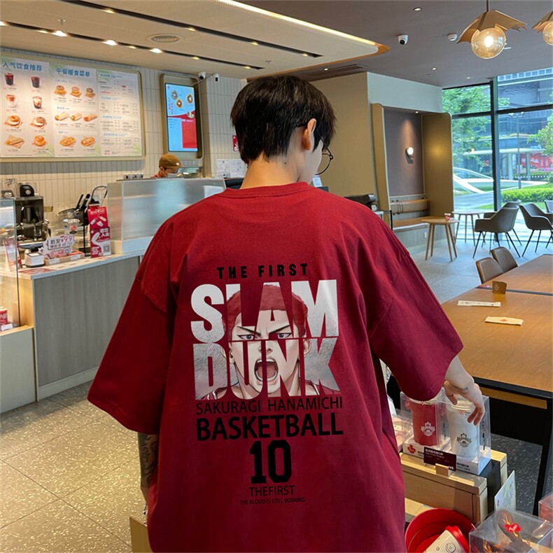 特P19控38230g重磅纯棉灌篮高手印花港风短袖t恤男DT3139,男装T恤,电商B370