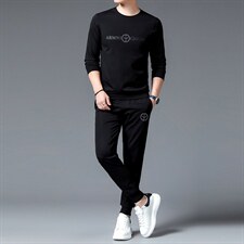 中老年男士印花运动套装爸爸春秋季套头圆领两件套中年人休闲服，男装休闲套装，电商B212（原钱塘6029）