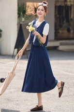 时尚休闲牛仔马甲套装裙女2025夏季新款短袖衬衫高腰半身裙三件套，女装套装/套裙，罗腾