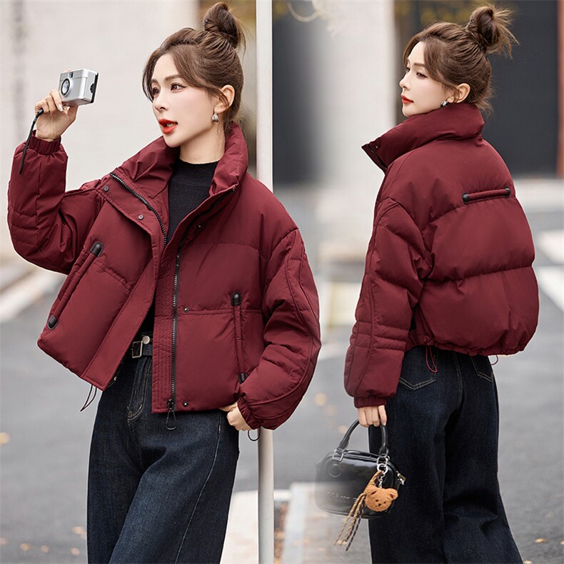 短款羽绒服女2024冬季新款小个子高端洋气韩系宽松红色肯豆面包服，女装羽绒服，艾尚靓装
