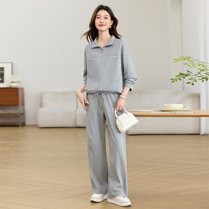 高级感休闲运动套装女2025春秋新款宽松套头卫衣直筒阔腿裤两件套,女装套装/套裙,素月