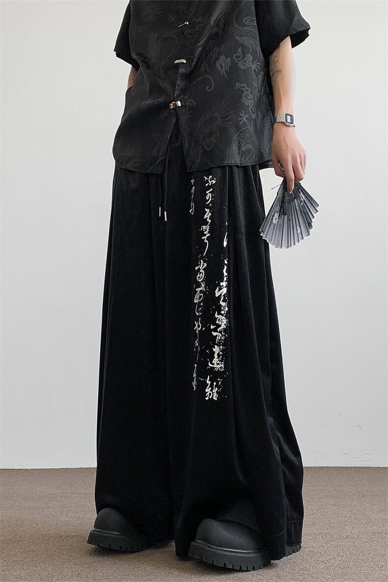新中式书法裤山本耀司暗黑休闲裤风汉服310A-2BK319P60控78,男装休闲裤,星座310A-2