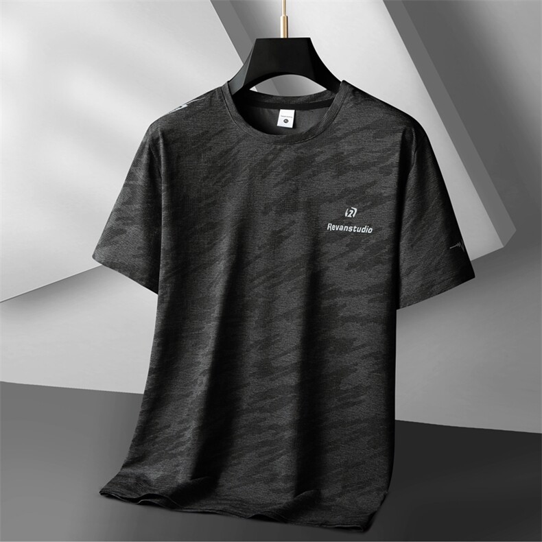 男士2023年夏季新款圆领速干T恤男短袖运动休闲加大码体恤男图片