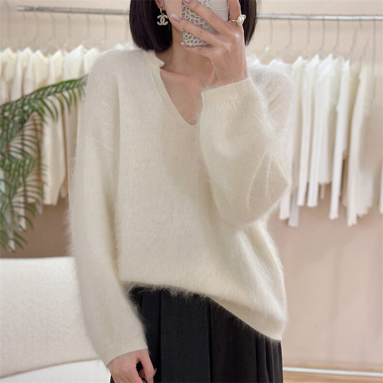 软糯山羊绒秋冬显瘦V领女打底衫保暖长袖套头，女装羊绒衫，仟禧羊绒