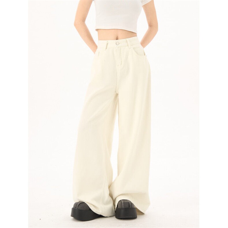 2387-P48牛仔裤阔腿裤女春季高腰宽松垂感拖地直筒裤长裤，女装牛仔裤，电商A306A