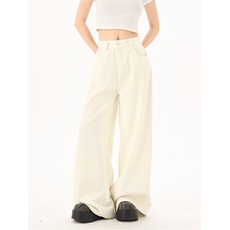 2387-P48牛仔裤阔腿裤女春季高腰宽松垂感拖地直筒裤长裤，女装牛仔裤，电商A306A