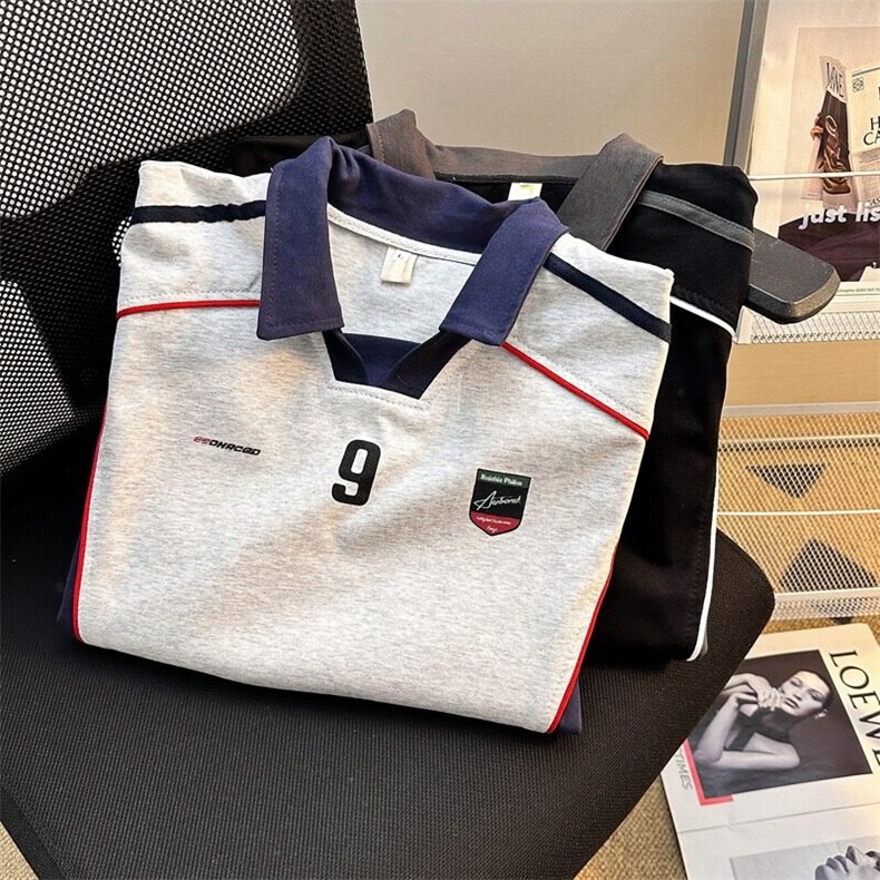 美式高街球衣运动翻领POLO衫男夏季宽松撞色短袖T恤上衣WB474-P39,男装Polo衫,星座412-2