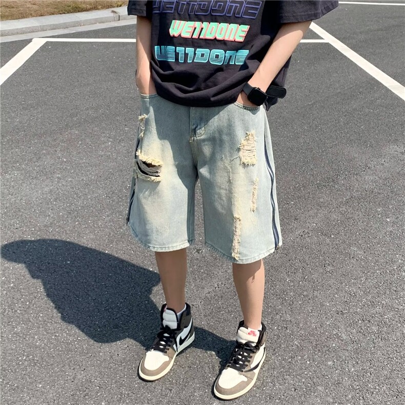 青春流行ins男原宿美式vibe裤子直筒水洗拉链牛仔裤潮D5001P42图片