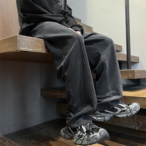 港风重工绣花华棉拖地裤宽松休闲长裤男K23313-P55图片